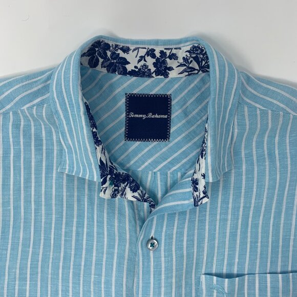 Tommy Bahama Men's Islander Teal Linen Long Sleeve Button Up Size Large Shirt - Picture 4 of 10